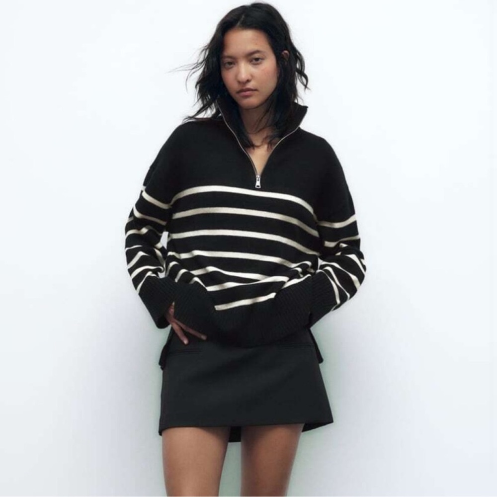 ‼️‼️SOLD‼️‼️ Zara Black Ribbed Half-Zip Sweater